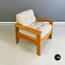Load image into Gallery viewer, Solid wood and checkered black and white fabric armchair, 1970s