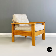 Load image into Gallery viewer, Solid wood and checkered black and white fabric armchair, 1970s