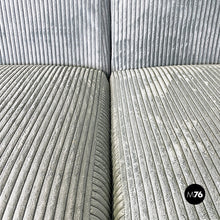 画像をギャラリービューアに読み込む, Grey-blue velvet five module sofa, 1970s