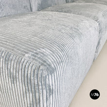 画像をギャラリービューアに読み込む, Grey-blue velvet five module sofa, 1970s