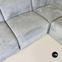 画像をギャラリービューアに読み込む, Grey-blue velvet five module sofa, 1970s