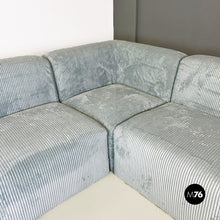 画像をギャラリービューアに読み込む, Grey-blue velvet five module sofa, 1970s