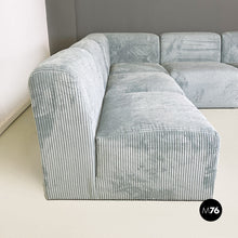 画像をギャラリービューアに読み込む, Grey-blue velvet five module sofa, 1970s