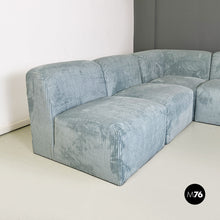画像をギャラリービューアに読み込む, Grey-blue velvet five module sofa, 1970s