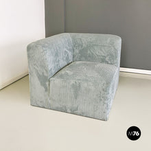 画像をギャラリービューアに読み込む, Grey-blue velvet five module sofa, 1970s