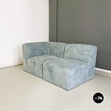画像をギャラリービューアに読み込む, Grey-blue velvet five module sofa, 1970s