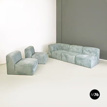 画像をギャラリービューアに読み込む, Grey-blue velvet five module sofa, 1970s