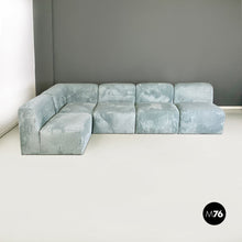 画像をギャラリービューアに読み込む, Grey-blue velvet five module sofa, 1970s