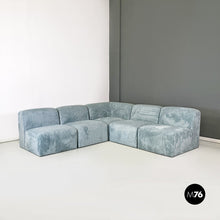 画像をギャラリービューアに読み込む, Grey-blue velvet five module sofa, 1970s