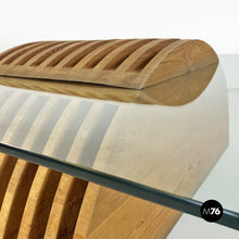 Load image into Gallery viewer, Solid wood base and glass top coffee table by Mario Ceroli for Poltronova, 1970s