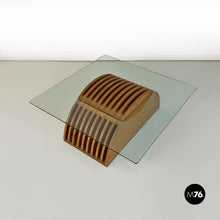 Load image into Gallery viewer, Solid wood base and glass top coffee table by Mario Ceroli for Poltronova, 1970s