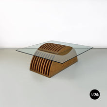 Load image into Gallery viewer, Solid wood base and glass top coffee table by Mario Ceroli for Poltronova, 1970s