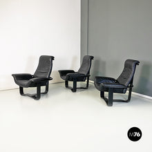 Load image into Gallery viewer, Wood and black leather armchairs by Ingmar Relling for Westnofa, 1970s