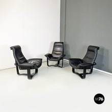 Load image into Gallery viewer, Wood and black leather armchairs by Ingmar Relling for Westnofa, 1970s