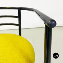 将图片加载到图库查看器,Black metal and lemon yellow cotton chairs, 1980s