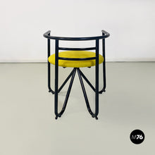 将图片加载到图库查看器,Black metal and lemon yellow cotton chairs, 1980s