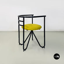 将图片加载到图库查看器,Black metal and lemon yellow cotton chairs, 1980s