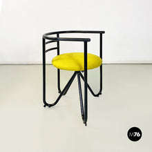 将图片加载到图库查看器,Black metal and lemon yellow cotton chairs, 1980s
