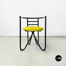 将图片加载到图库查看器,Black metal and lemon yellow cotton chairs, 1980s