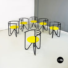 将图片加载到图库查看器,Black metal and lemon yellow cotton chairs, 1980s