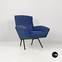 Charger l'image dans la galerie, Blue armchairs with tubular black metal, 1960s