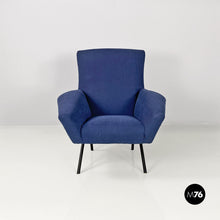 Charger l'image dans la galerie, Blue armchairs with tubular black metal, 1960s