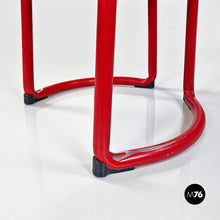 画像をギャラリービューアに読み込む, Red metal, wood and grey faux leather chair by Tito Agnoli, 1960s