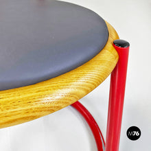 画像をギャラリービューアに読み込む, Red metal, wood and grey faux leather chair by Tito Agnoli, 1960s