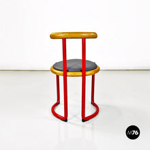 画像をギャラリービューアに読み込む, Red metal, wood and grey faux leather chair by Tito Agnoli, 1960s