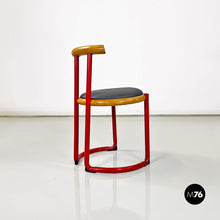 画像をギャラリービューアに読み込む, Red metal, wood and grey faux leather chair by Tito Agnoli, 1960s