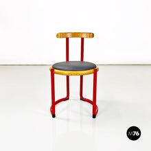 画像をギャラリービューアに読み込む, Red metal, wood and grey faux leather chair by Tito Agnoli, 1960s