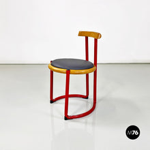 画像をギャラリービューアに読み込む, Red metal, wood and grey faux leather chair by Tito Agnoli, 1960s