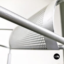 画像をギャラリービューアに読み込む, Stackable grey metal and black leather chairs by Fly Line, 1990s