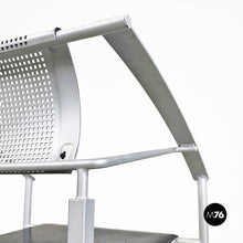 画像をギャラリービューアに読み込む, Stackable grey metal and black leather chairs by Fly Line, 1990s