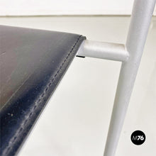画像をギャラリービューアに読み込む, Stackable grey metal and black leather chairs by Fly Line, 1990s