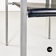 画像をギャラリービューアに読み込む, Stackable grey metal and black leather chairs by Fly Line, 1990s