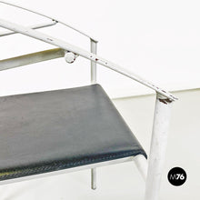 画像をギャラリービューアに読み込む, Stackable grey metal and black leather chairs by Fly Line, 1990s