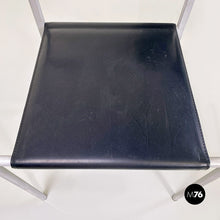 画像をギャラリービューアに読み込む, Stackable grey metal and black leather chairs by Fly Line, 1990s
