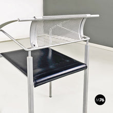画像をギャラリービューアに読み込む, Stackable grey metal and black leather chairs by Fly Line, 1990s