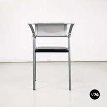 画像をギャラリービューアに読み込む, Stackable grey metal and black leather chairs by Fly Line, 1990s