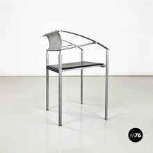 画像をギャラリービューアに読み込む, Stackable grey metal and black leather chairs by Fly Line, 1990s