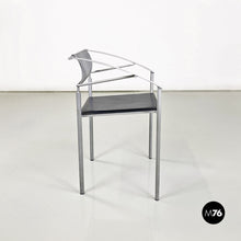 画像をギャラリービューアに読み込む, Stackable grey metal and black leather chairs by Fly Line, 1990s
