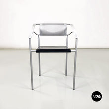 画像をギャラリービューアに読み込む, Stackable grey metal and black leather chairs by Fly Line, 1990s
