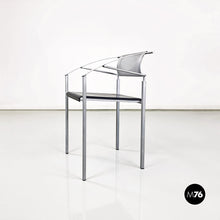 画像をギャラリービューアに読み込む, Stackable grey metal and black leather chairs by Fly Line, 1990s