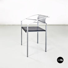 画像をギャラリービューアに読み込む, Stackable grey metal and black leather chairs by Fly Line, 1990s