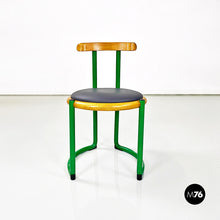 Carica l'immagine nel visualizzatore di Gallery, Green metal, wood and grey faux leather chair by Tito Agnoli, 1960s
