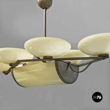 将图片加载到图库查看器,Chandelier in brass and glass, 1930s