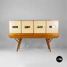 画像をギャラリービューアに読み込む, Wood and parchment highboard by Palazzi dell'Arte, 1950s