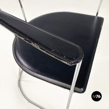 将图片加载到图库查看器,Black leather and chromed metal chair, 1980s