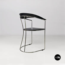 将图片加载到图库查看器,Black leather and chromed metal chair, 1980s